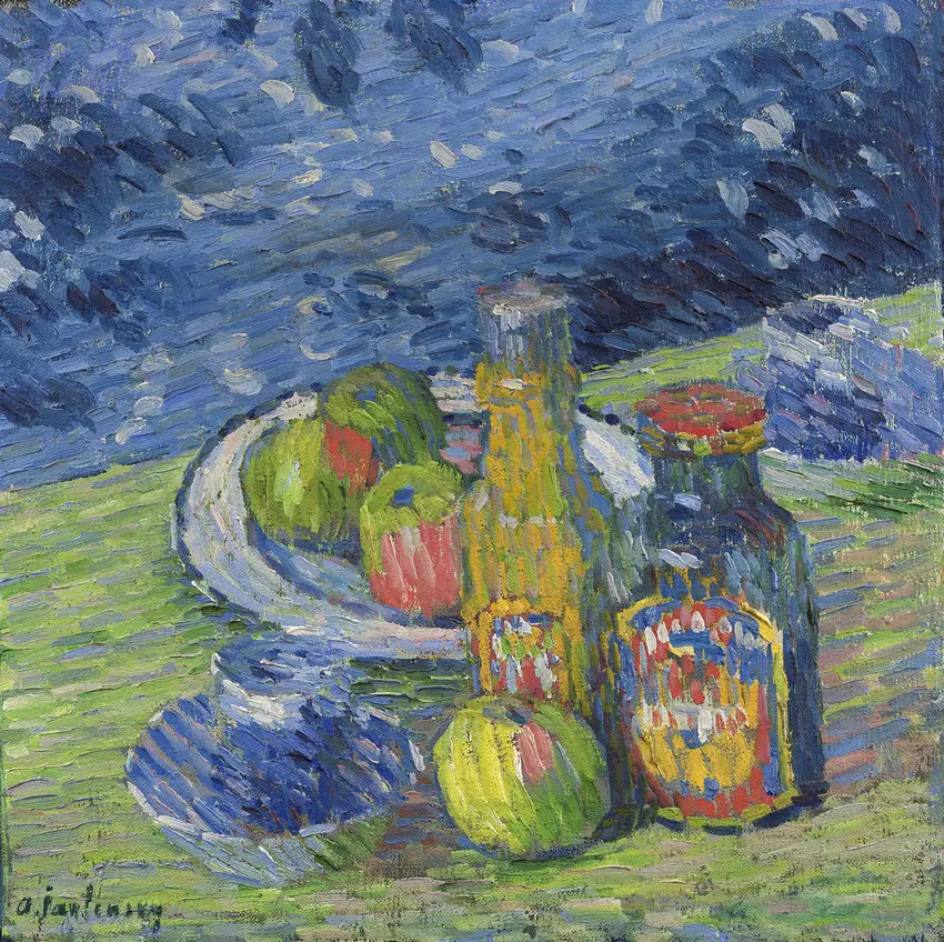 Still Life with Bottles and Fruit (1900) by Alexej von Jawlensky